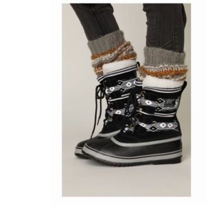 Sorel Y2K Vintage Aztec Southwestern Leather Insulated Snow Boot 9 Free People